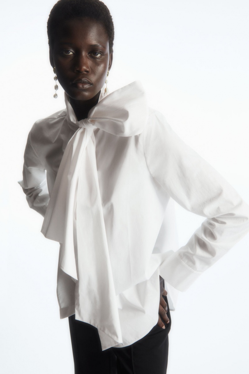 Women's COS Oversized Bow-Detail Blouse White NZ-92SONQYXJ