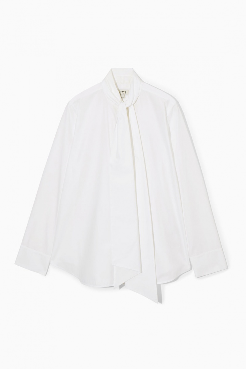 Women's COS Oversized Bow-Detail Blouse White NZ-92SONQYXJ