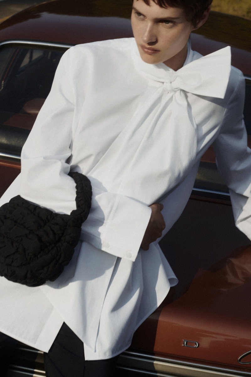 Women's COS Oversized Bow-Detail Blouse White NZ-92SONQYXJ