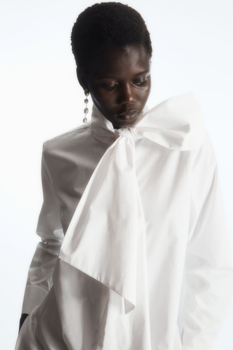 Women\'s COS Oversized Bow-Detail Blouse White NZ-92SONQYXJ