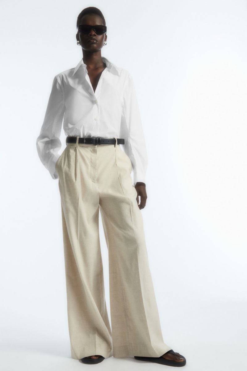 Women's COS Oversized Cotton-Blend Shirts White NZ-71UNFICQV