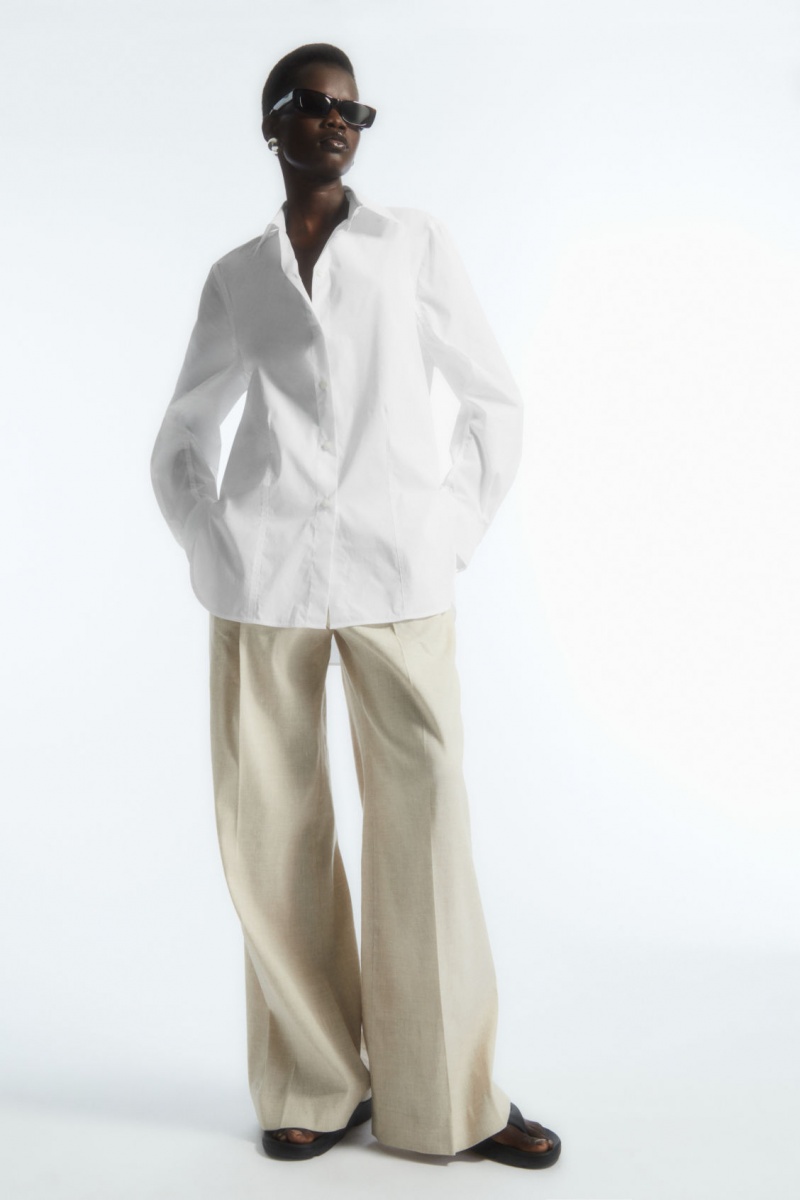 Women's COS Oversized Cotton-Blend Shirts White NZ-71UNFICQV