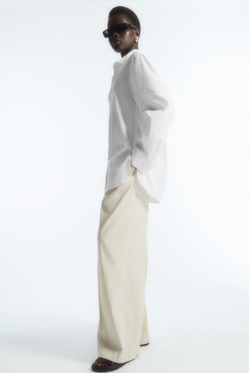 Women's COS Oversized Cotton-Blend Shirts White NZ-71UNFICQV