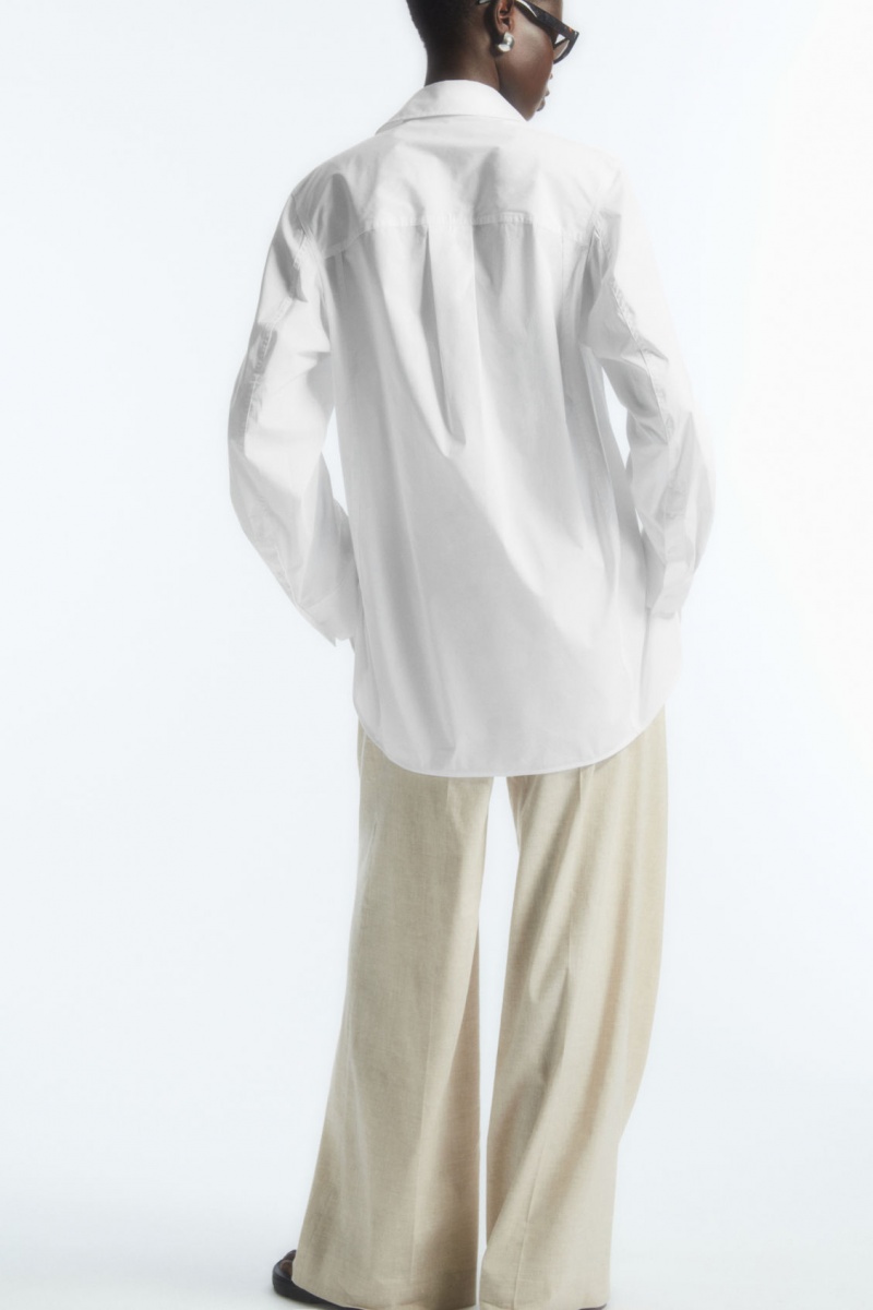 Women's COS Oversized Cotton-Blend Shirts White NZ-71UNFICQV