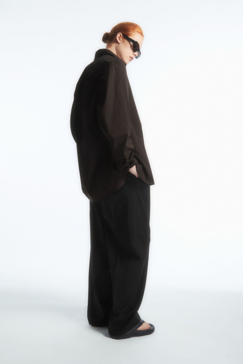 Women's COS Oversized Cotton-Blend Shirts Dark Brown NZ-10RUWKIAD