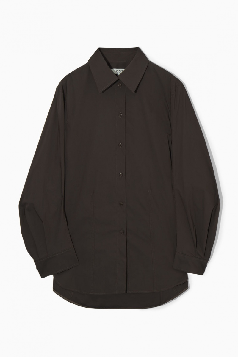 Women's COS Oversized Cotton-Blend Shirts Dark Brown NZ-10RUWKIAD