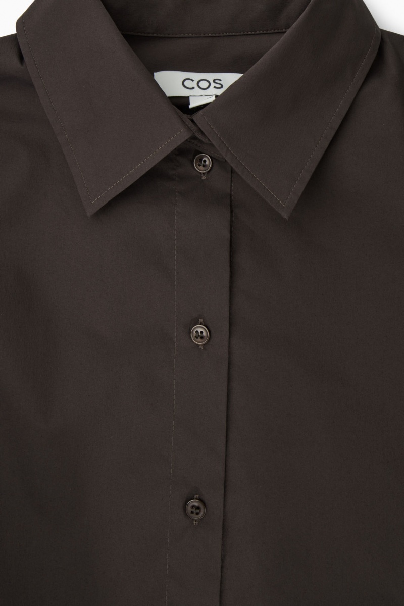 Women's COS Oversized Cotton-Blend Shirts Dark Brown NZ-10RUWKIAD