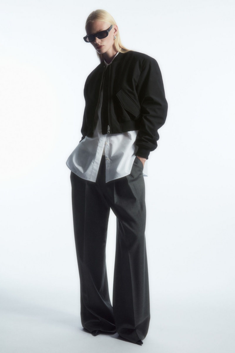 Women's COS Oversized Cropped Bomber Jackets Black NZ-21XSZUDPQ