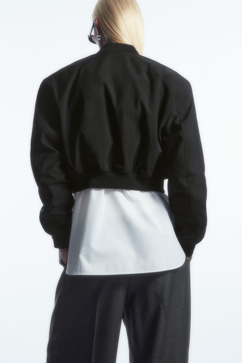 Women's COS Oversized Cropped Bomber Jackets Black NZ-21XSZUDPQ