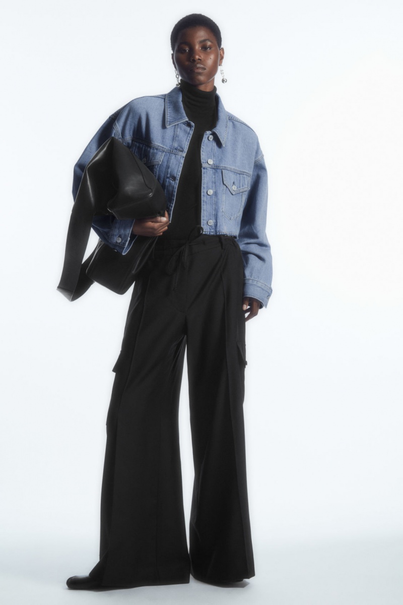 Women's COS Oversized Cropped Denim Overshirt Shirts Light Blue NZ-72DTOCQWF