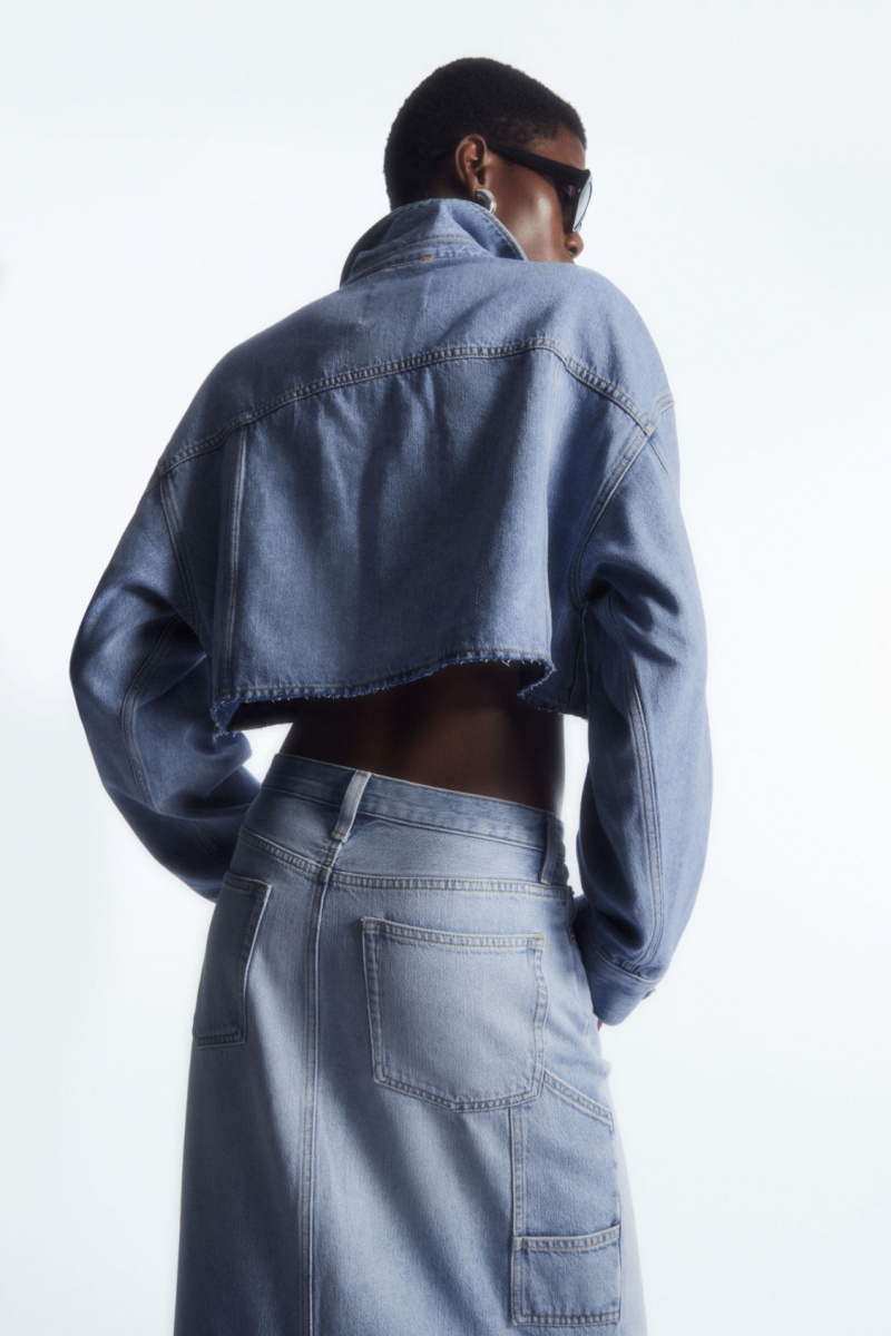Women's COS Oversized Cropped Denim Overshirt Shirts Light Blue NZ-72DTOCQWF