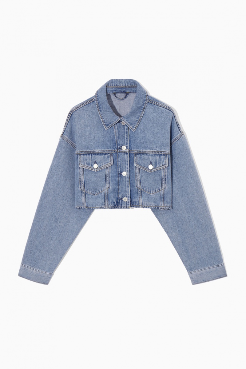 Women's COS Oversized Cropped Denim Overshirt Shirts Light Blue NZ-72DTOCQWF