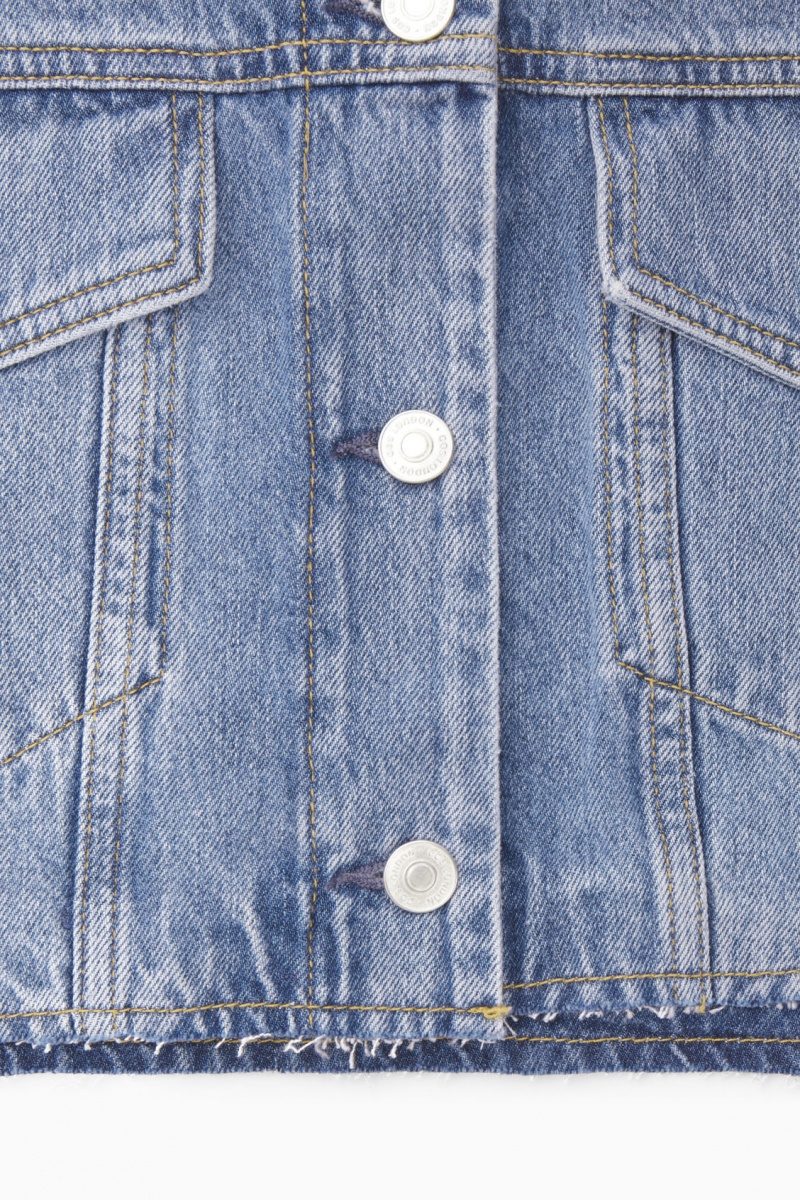 Women's COS Oversized Cropped Denim Overshirt Shirts Light Blue NZ-72DTOCQWF