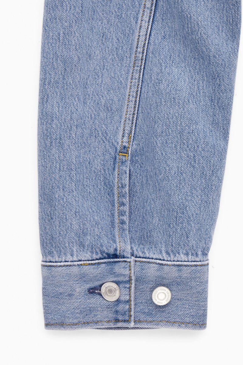 Women's COS Oversized Cropped Denim Overshirt Shirts Light Blue NZ-72DTOCQWF