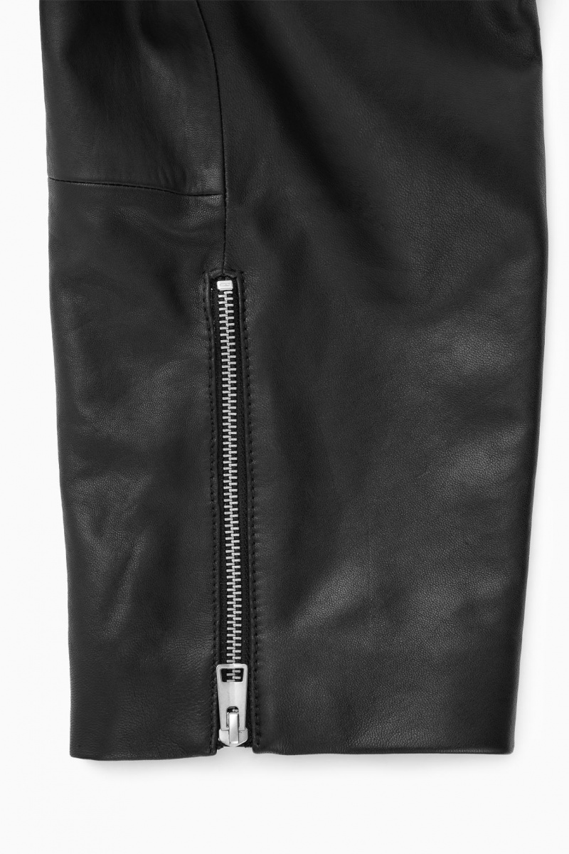 Women's COS Oversized Cropped Leather Biker Jackets Black NZ-75OHLJCVS