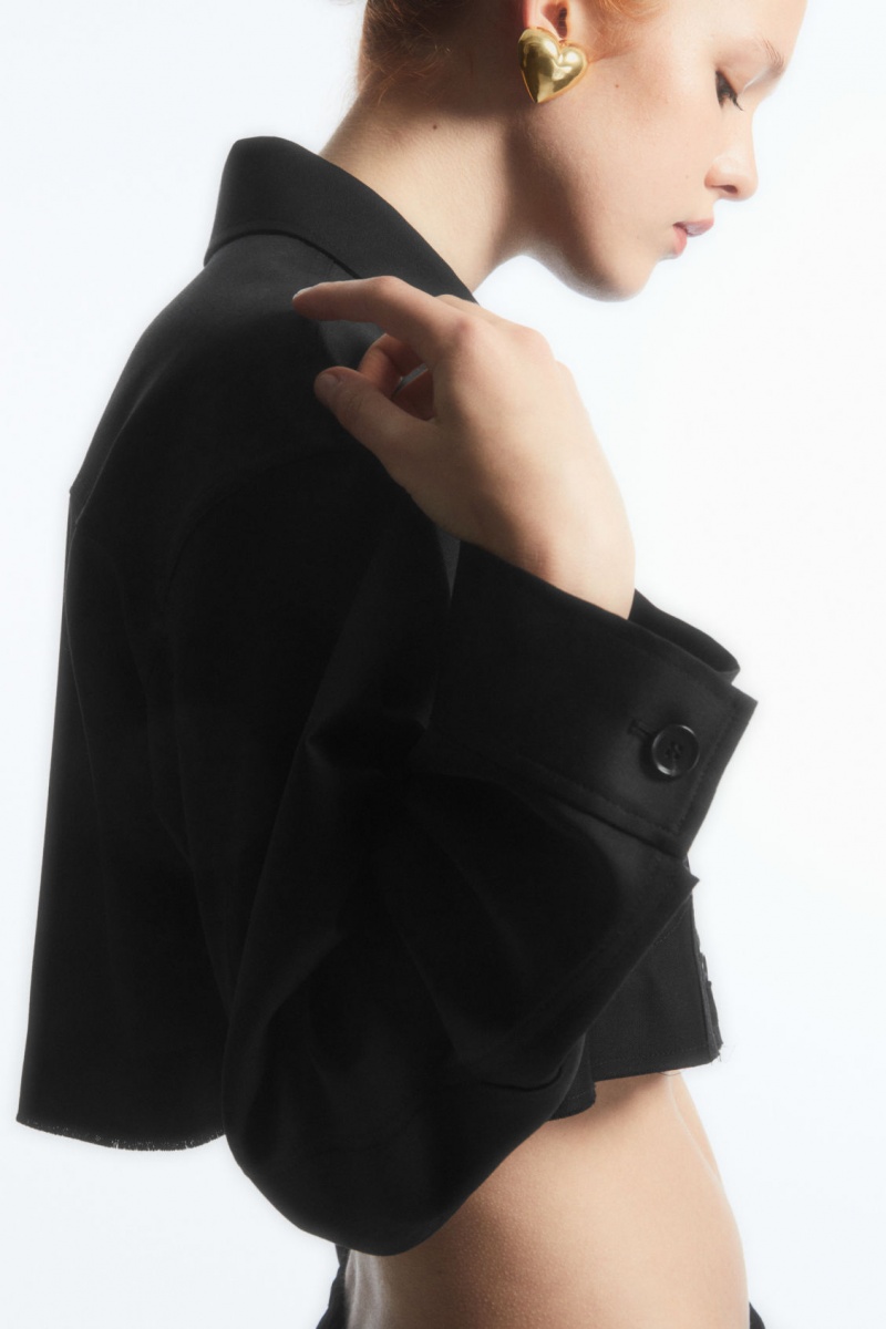Women's COS Oversized Cropped Wool Overshirt Shirts Black NZ-81ITFXCUD