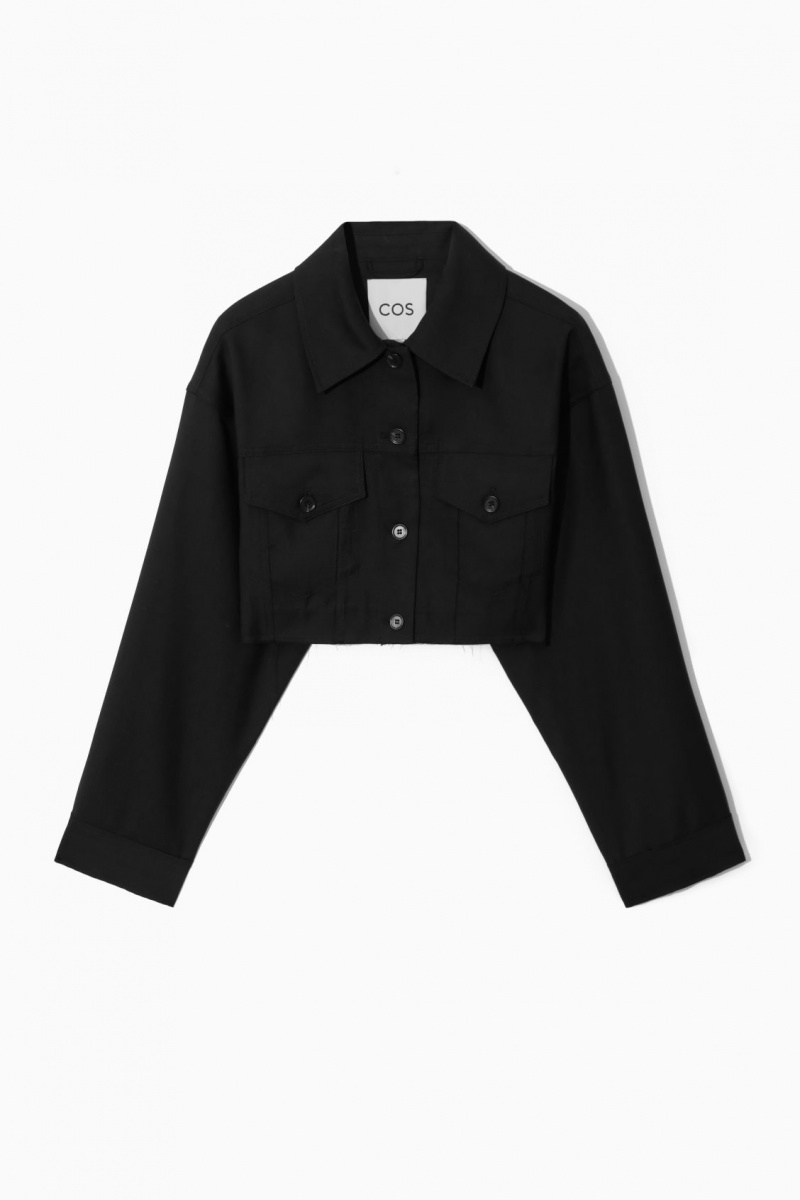 Women's COS Oversized Cropped Wool Overshirt Shirts Black NZ-81ITFXCUD