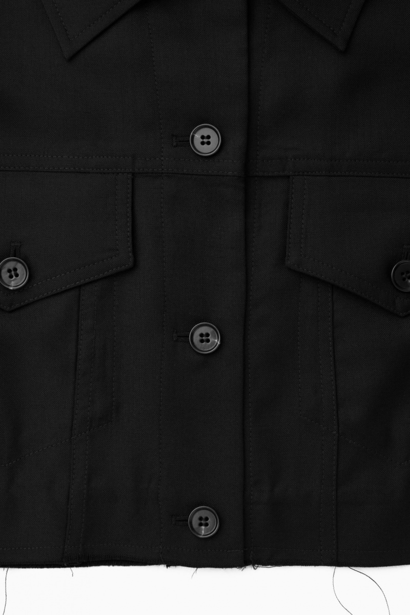 Women's COS Oversized Cropped Wool Overshirt Shirts Black NZ-81ITFXCUD