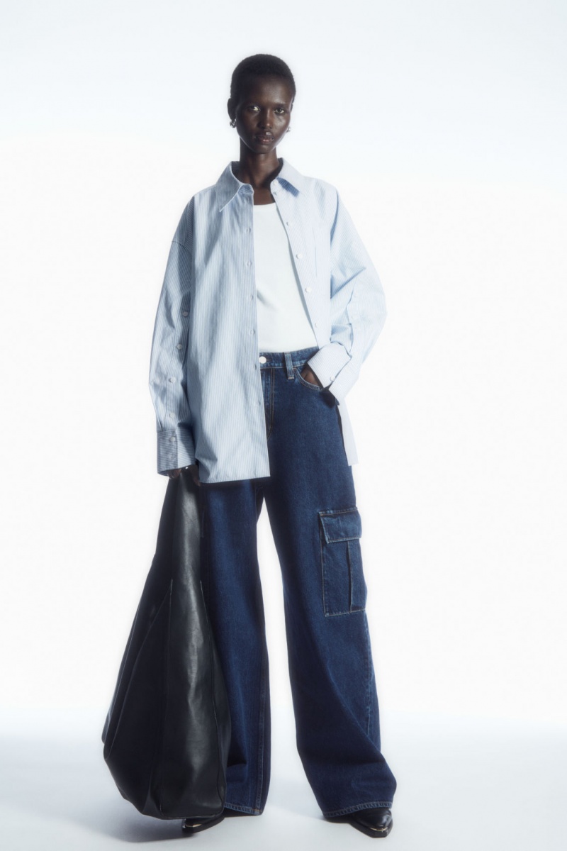 Women's COS Oversized Deconstructed Shirts Light Blue NZ-95NJPTDIQ