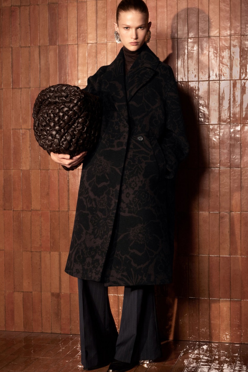 Women's COS Oversized Double-Breasted Floral-Print Wool Coats Dark Brown NZ-45FDMKGJE