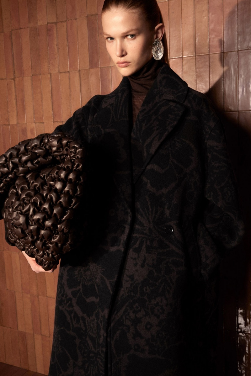 Women's COS Oversized Double-Breasted Floral-Print Wool Coats Dark Brown NZ-45FDMKGJE