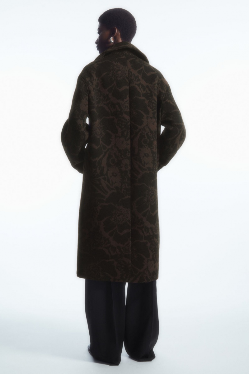 Women's COS Oversized Double-Breasted Floral-Print Wool Coats Dark Brown NZ-45FDMKGJE