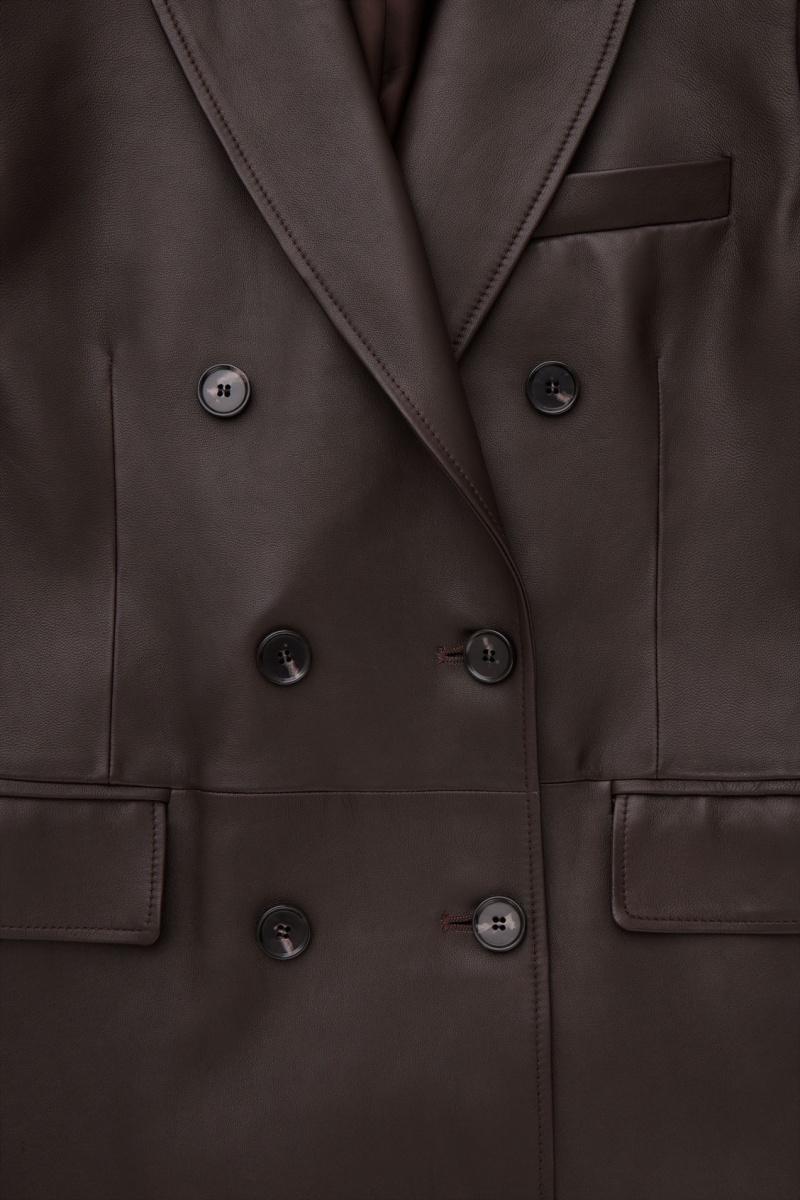 Women's COS Oversized Double-Breasted Leather Coats Brown NZ-03LUPOZKE