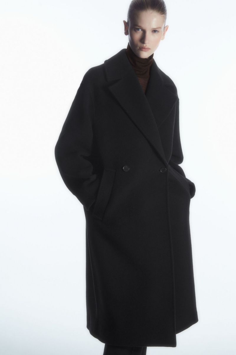 Women's COS Oversized Double-Breasted Wool Coats Black NZ-98ORFWXDB