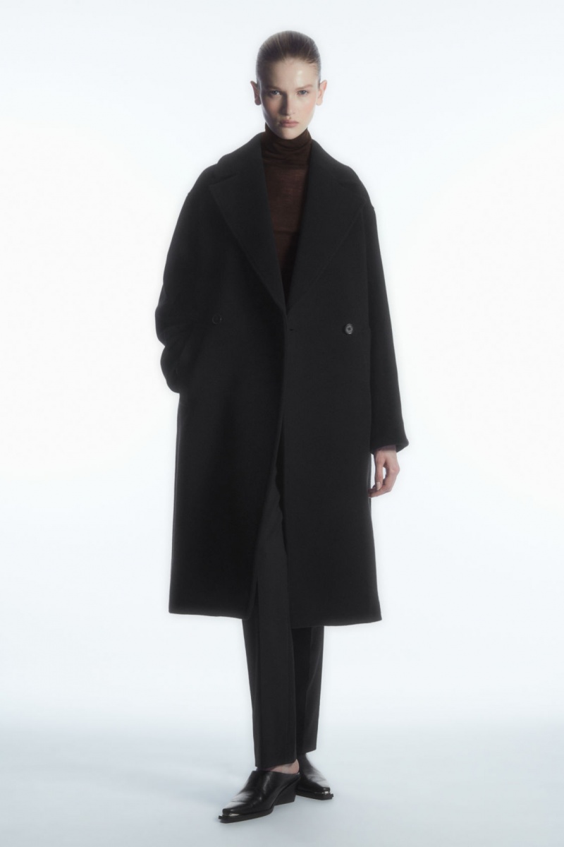 Women's COS Oversized Double-Breasted Wool Coats Black NZ-98ORFWXDB