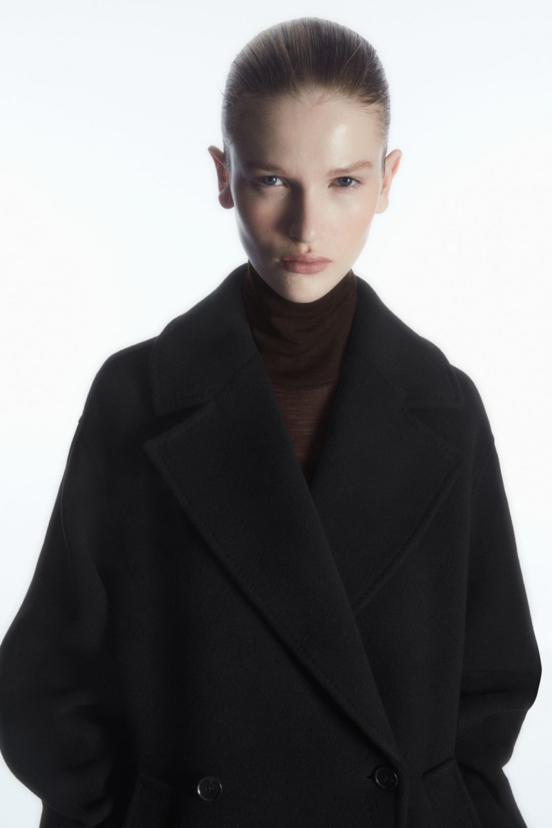 Women's COS Oversized Double-Breasted Wool Coats Black NZ-98ORFWXDB