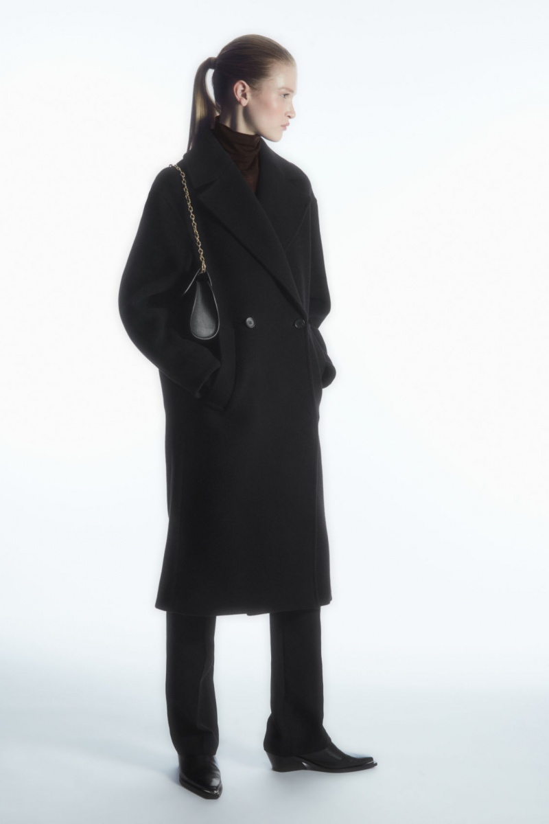 Women\'s COS Oversized Double-Breasted Wool Coats Black NZ-98ORFWXDB
