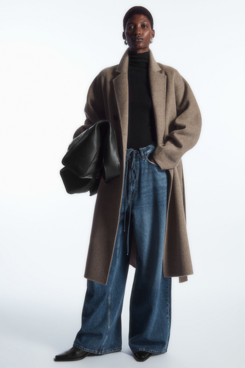 Women's COS Oversized Double-Breasted Wool Coats Dark Beige NZ-42XNEIHLM