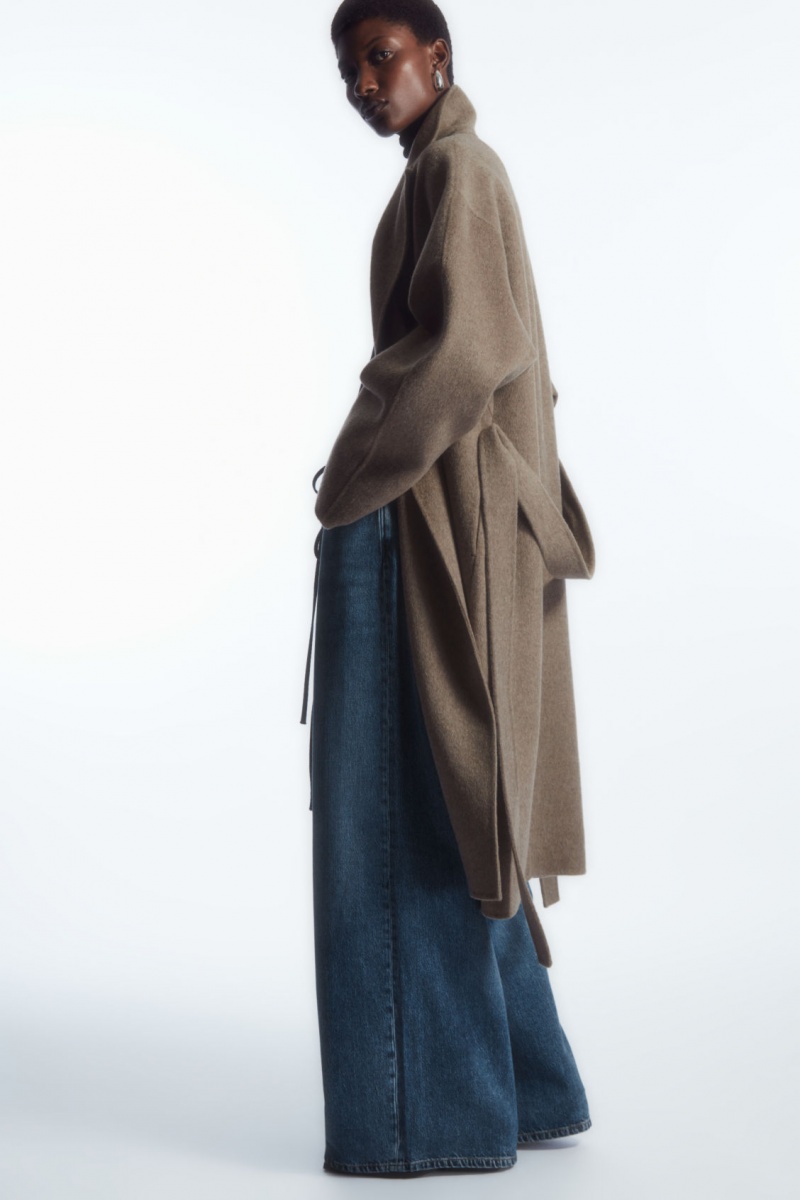 Women's COS Oversized Double-Breasted Wool Coats Dark Beige NZ-42XNEIHLM