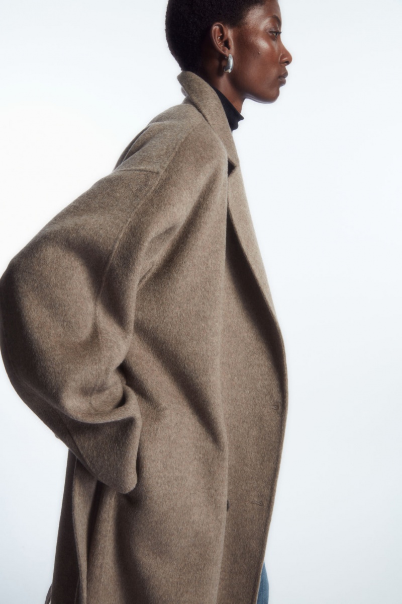Women's COS Oversized Double-Breasted Wool Coats Dark Beige NZ-42XNEIHLM