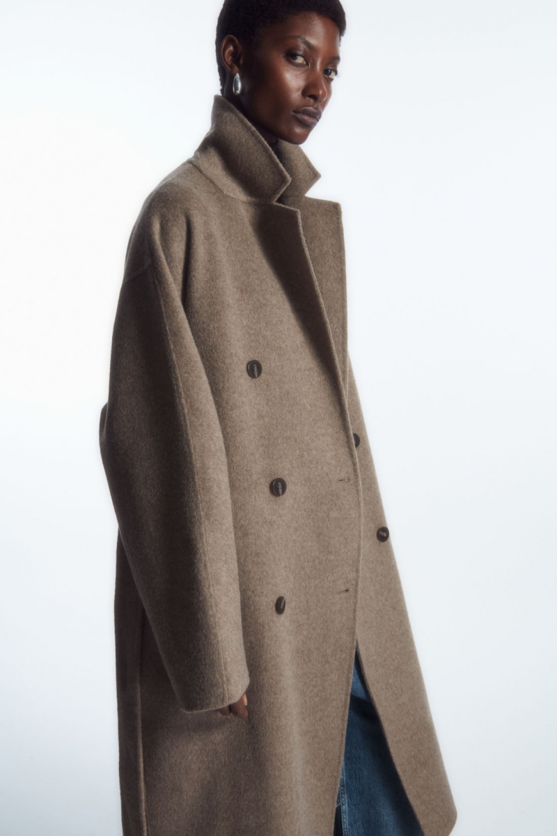 Women's COS Oversized Double-Breasted Wool Coats Dark Beige NZ-42XNEIHLM