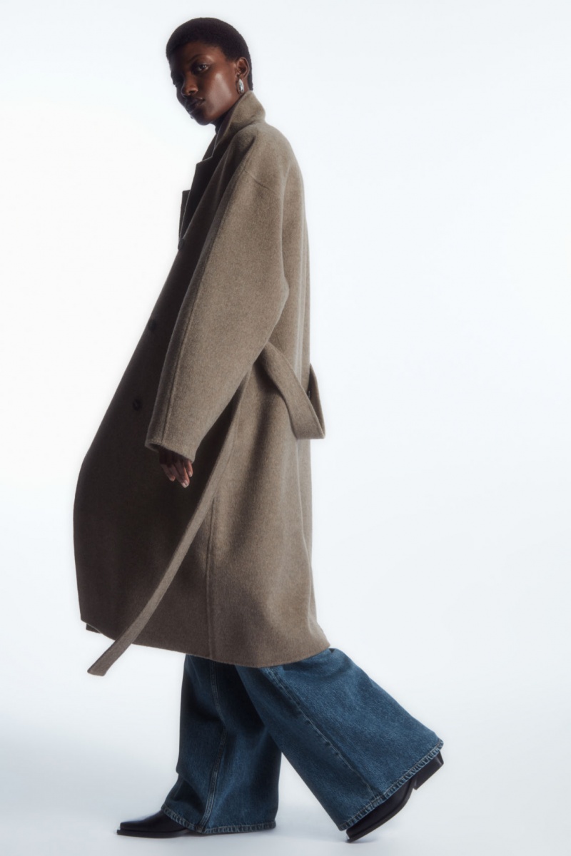 Women\'s COS Oversized Double-Breasted Wool Coats Dark Beige NZ-42XNEIHLM