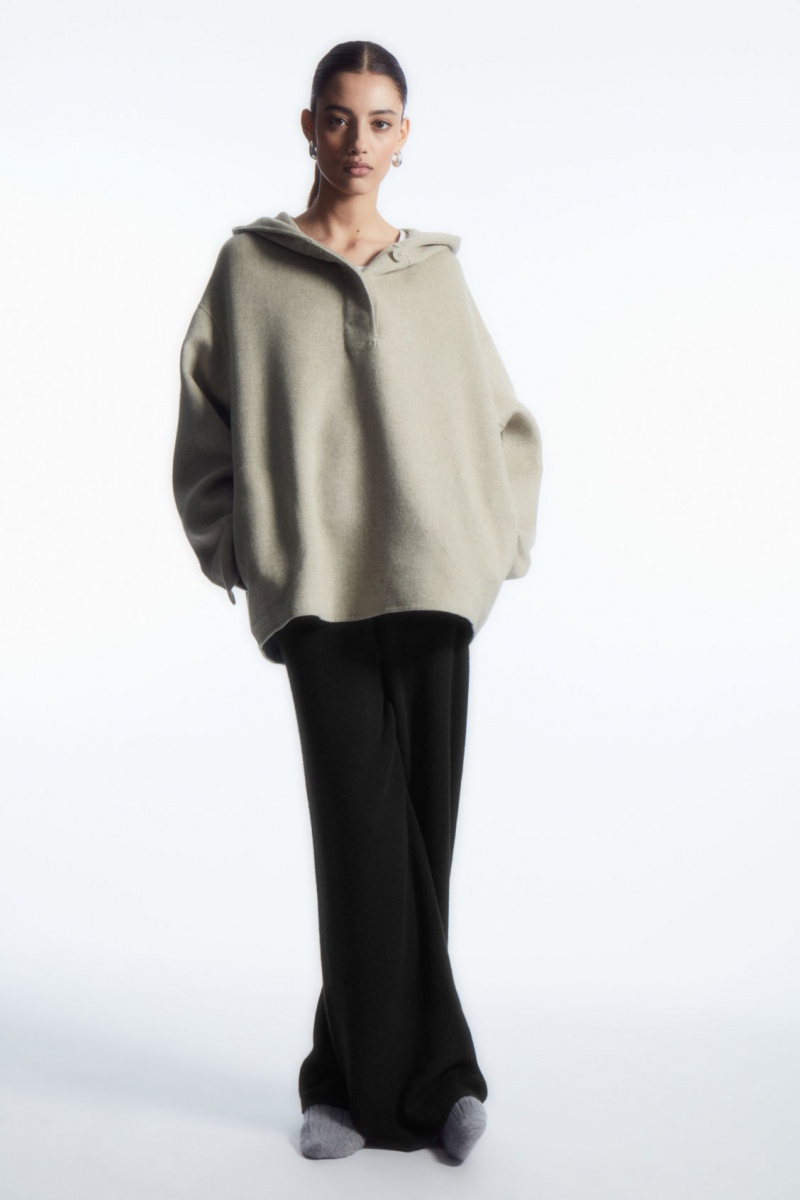 Women's COS Oversized Double-Faced Wool Hoodie Light Beige NZ-32FYUHWKD