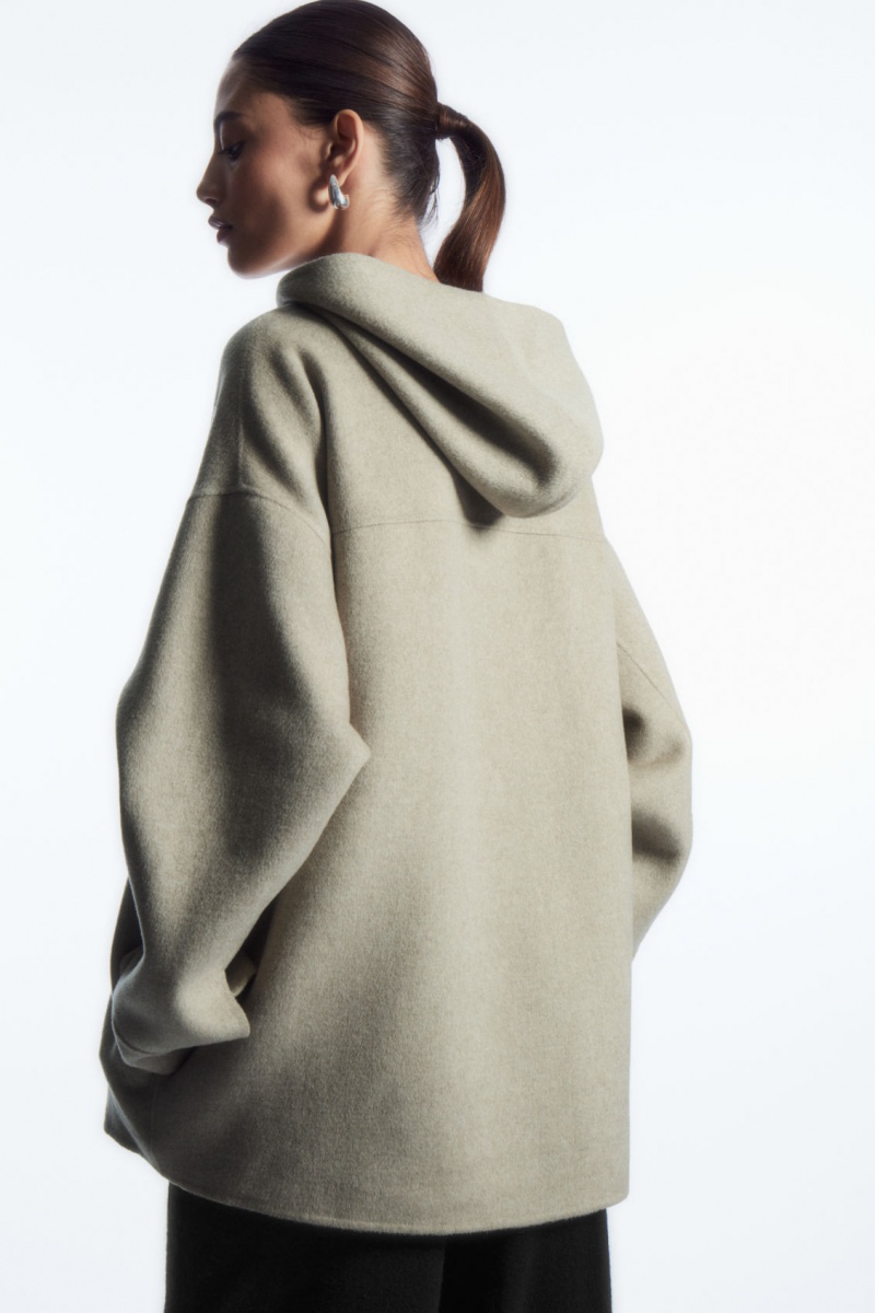 Women's COS Oversized Double-Faced Wool Hoodie Light Beige NZ-32FYUHWKD