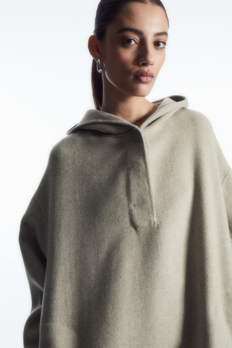 Women's COS Oversized Double-Faced Wool Hoodie Light Beige NZ-32FYUHWKD