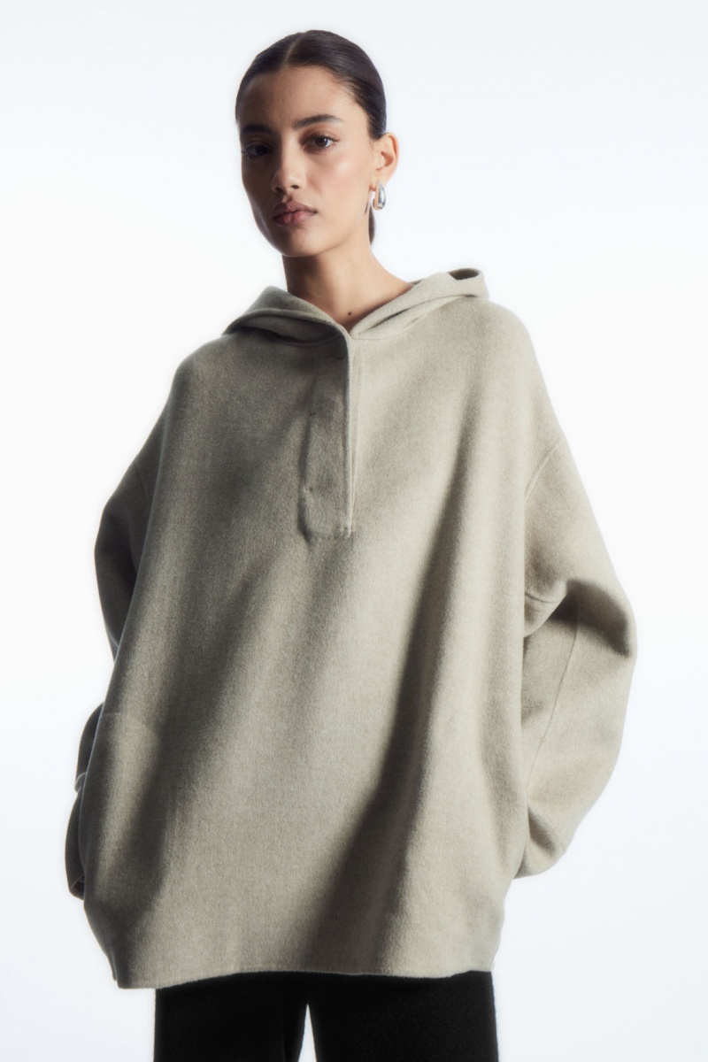 Women\'s COS Oversized Double-Faced Wool Hoodie Light Beige NZ-32FYUHWKD
