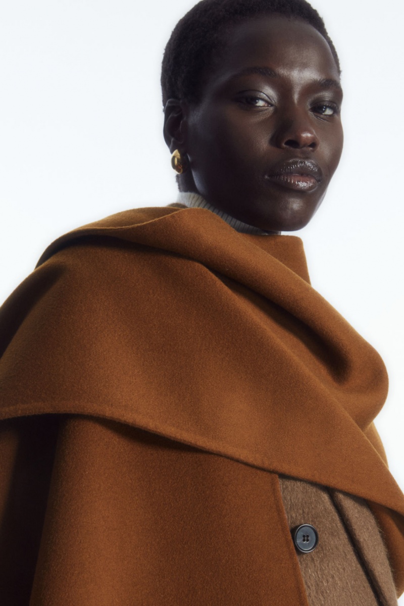 Women's COS Oversized Double-Faced Wool Scarf Brown NZ-46TALKZUW