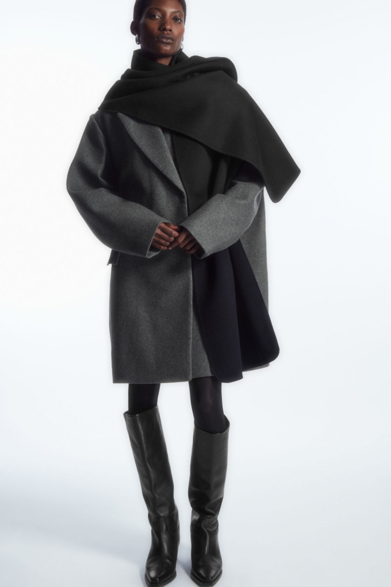 Women's COS Oversized Double-Faced Wool Scarf Black NZ-18CAJMYNV