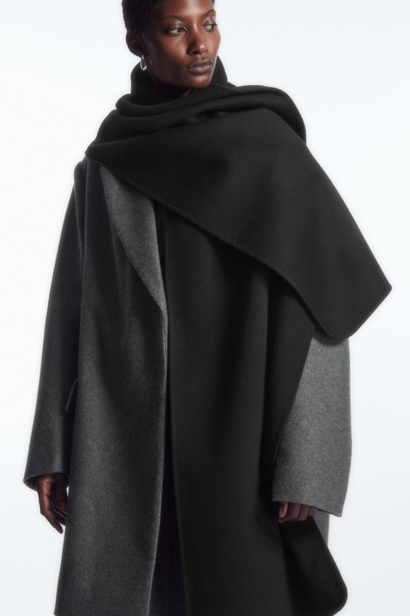 Women\'s COS Oversized Double-Faced Wool Scarf Black NZ-94HUVJOZF