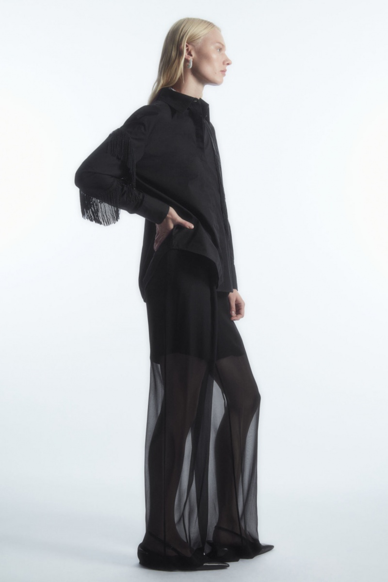 Women's COS Oversized Embellished Fringed Shirts Black NZ-63ZNOMSVG