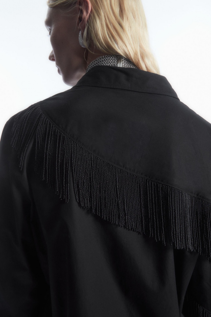 Women's COS Oversized Embellished Fringed Shirts Black NZ-63ZNOMSVG