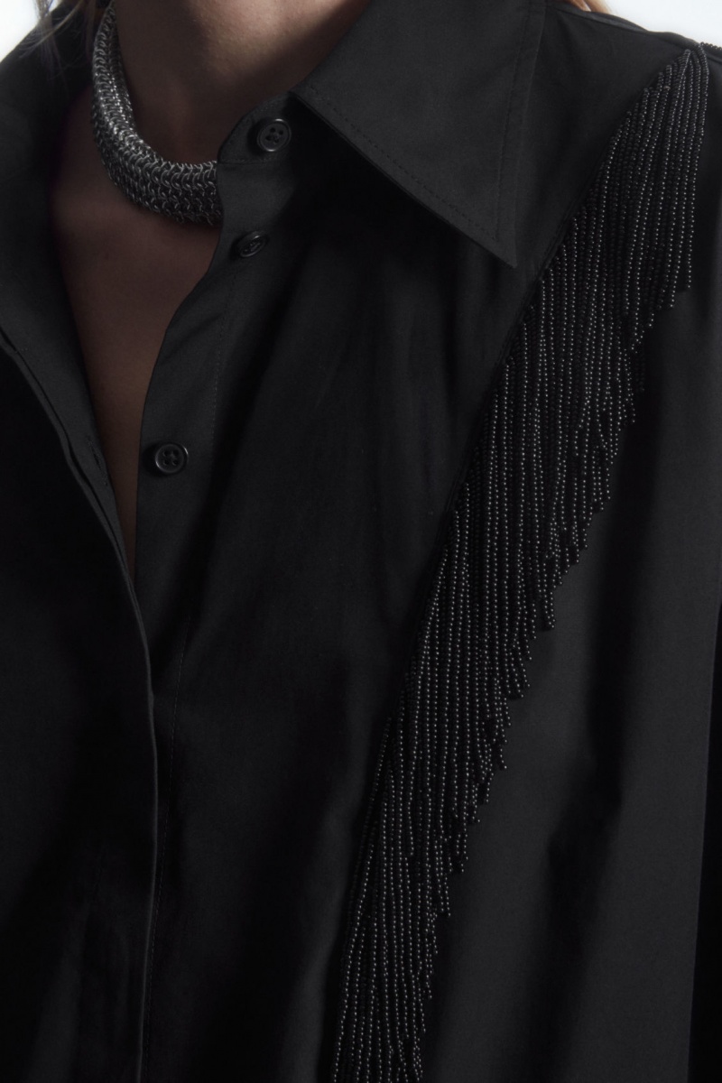 Women's COS Oversized Embellished Fringed Shirts Black NZ-63ZNOMSVG