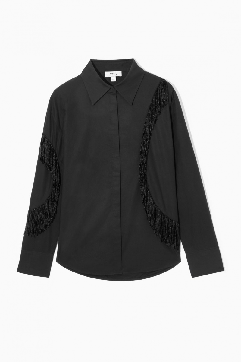 Women's COS Oversized Embellished Fringed Shirts Black NZ-63ZNOMSVG