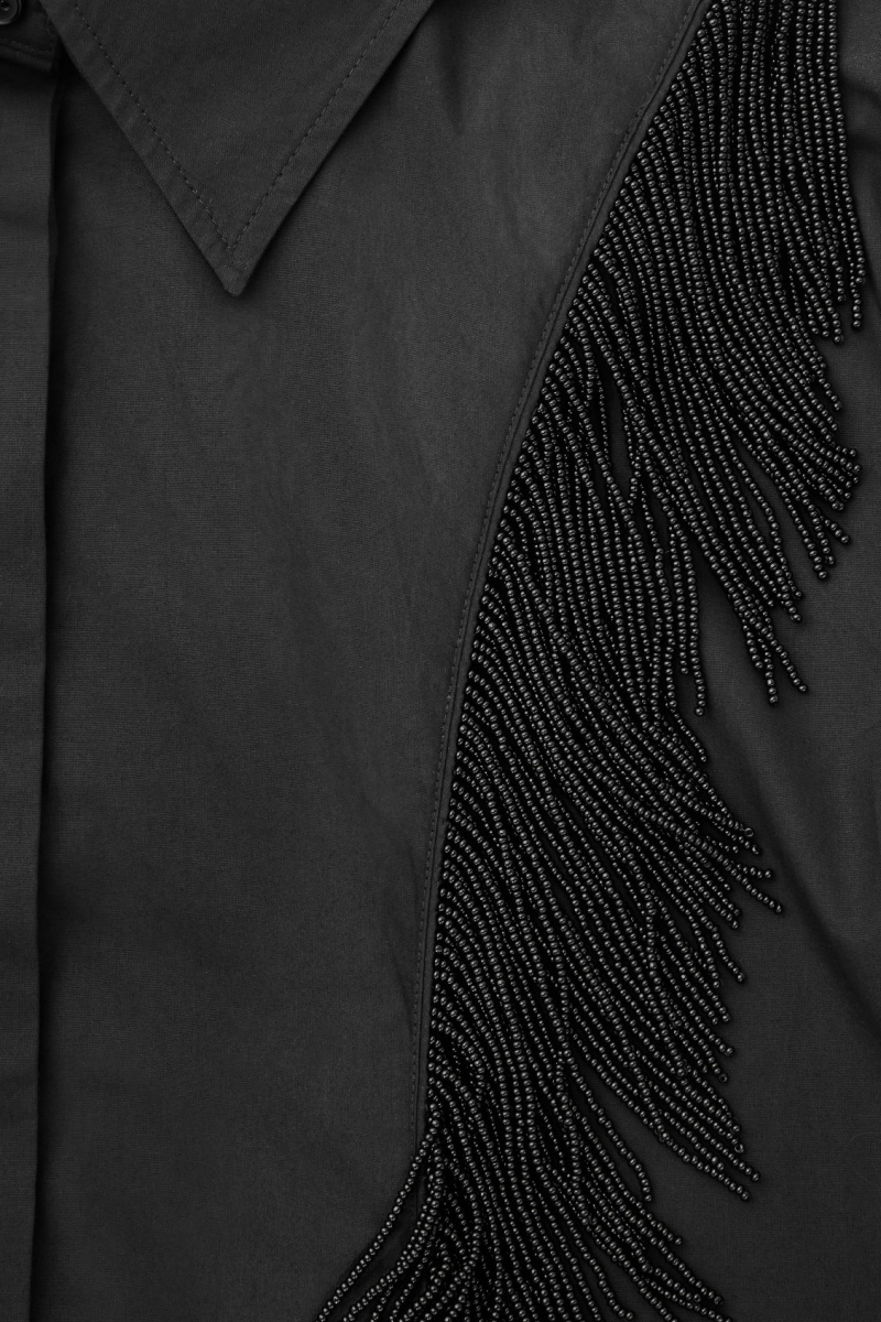 Women's COS Oversized Embellished Fringed Shirts Black NZ-63ZNOMSVG