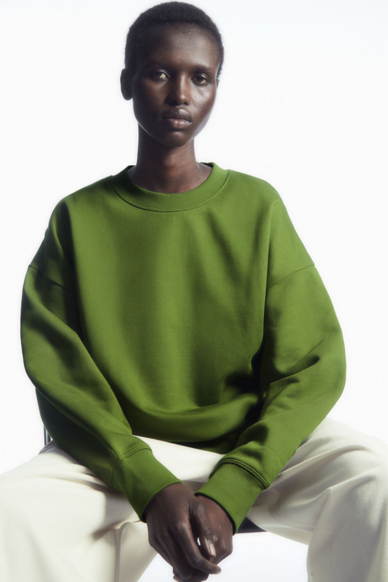 Women\'s COS Oversized Fleece-Back Sweatshirt Green NZ-86XKRJISV
