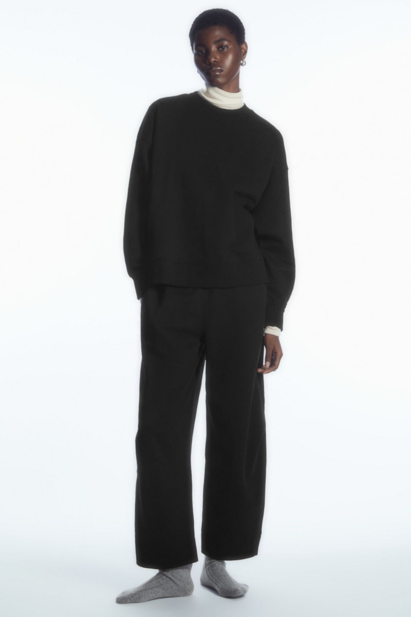 Women's COS Oversized Fleece-Back Sweatshirt Black NZ-68CIZWALQ